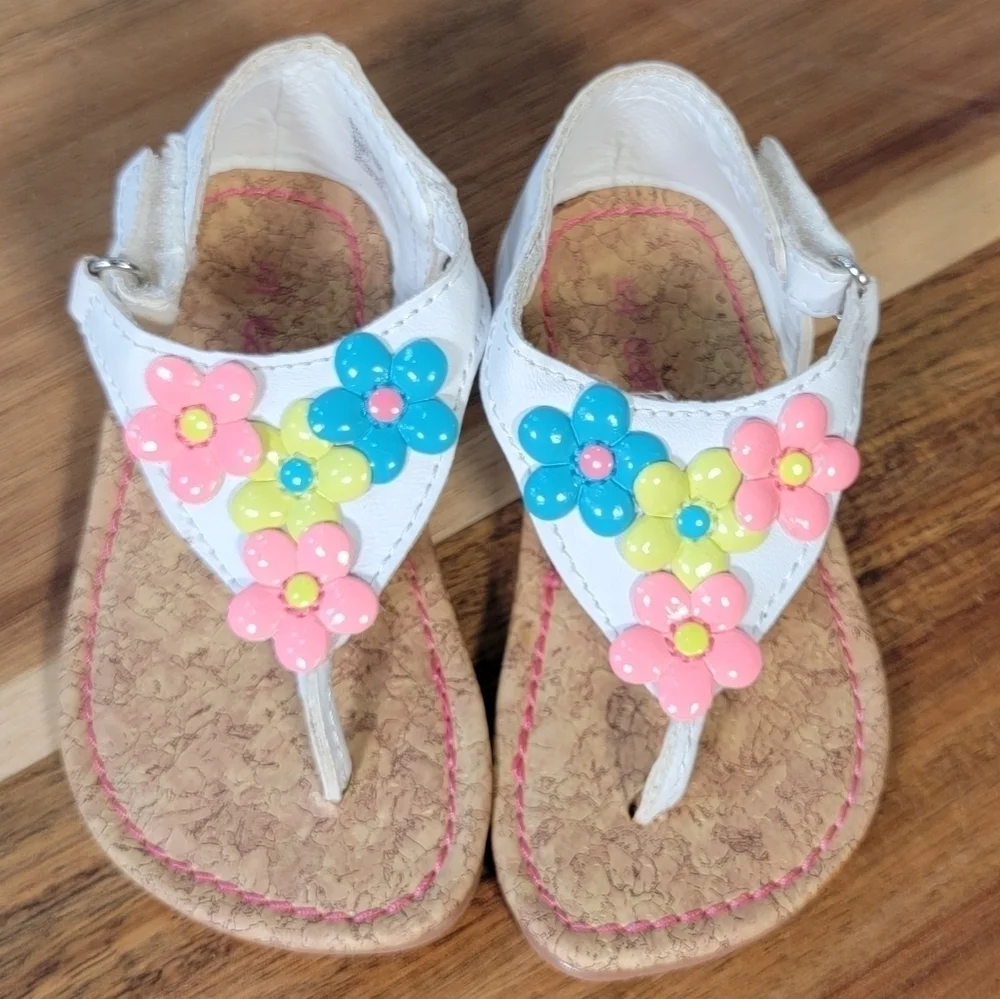 Carter's Kids Daisy 2 White Sandals with Neon Flowers Toddler Size 5
